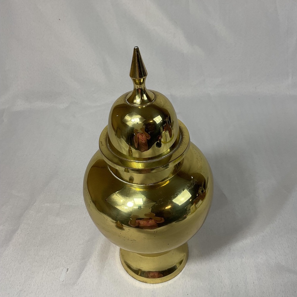 Vintage Solid Brass Ginger Jar Urn 12" Lidded Vase India Hollywood Regency - Picture 4 of 11